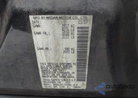 2018 Nissan Altima 2.5 Sr from USA, damaged, VIN 1N4AL3AP9JC160117